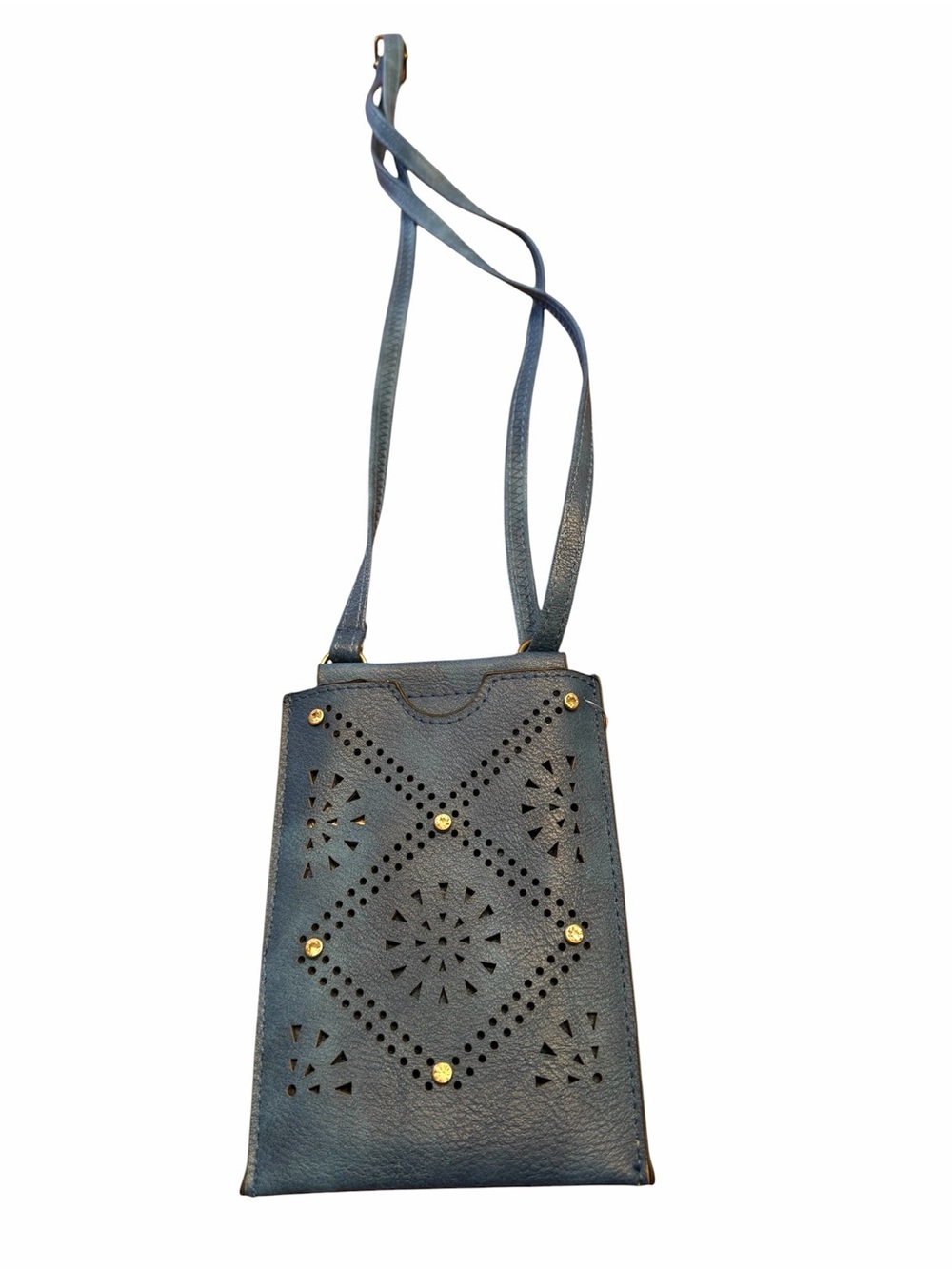 NWOT Crossbody Phone Wallet Card Holder Purse Vegan Leather Rhinestone Blue